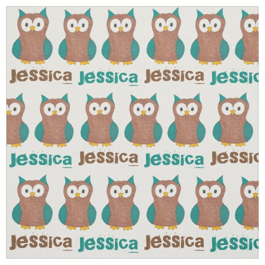 Personalisiert Blue Brown Wise Old Owl Bird Print Stoff (Muster)