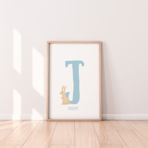 Personalisiert Blue Bunny Initial Kinderzimmer Pri Poster
