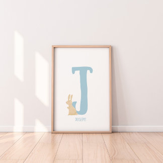 Personalisiert Blue Bunny Initial Kinderzimmer Pri Poster