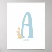 Personalisiert Blue Bunny Initial Kinderzimmer Pri Poster (Vorne)