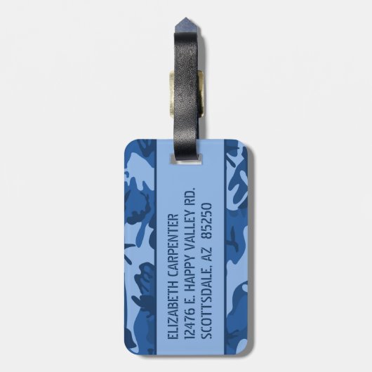 Personalisiert Blue Camouflage Gepäckanhänger (Rückseite vertikal)