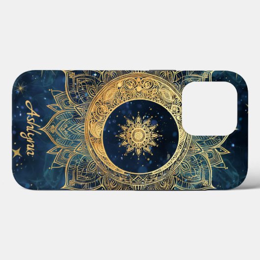 Personalisiert Blue Celestial Gold Sun Moon Mandal Case-Mate iPhone Hülle (Rückseite (Horizontal))