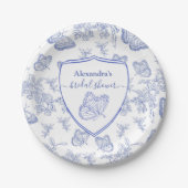 Personalisiert Blue Chinoiserie Blumenstrauß Braut Pappteller (Vorderseite)