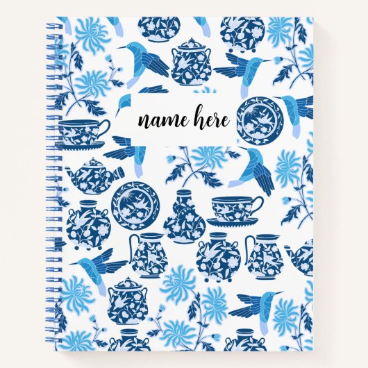 Personalisiert Blue Chinoiserie Notebook Notizblock (Vorderseite)