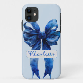 Personalisiert Blue Coquette Bow iPhone Case