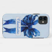 Personalisiert Blue Coquette Bow iPhone Case (Rückseite (Horizontal))