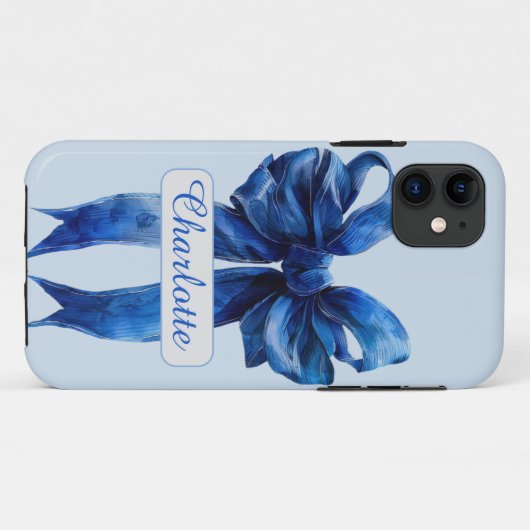 Personalisiert Blue Coquette Bow iPhone Case (Rückseite (Horizontal))