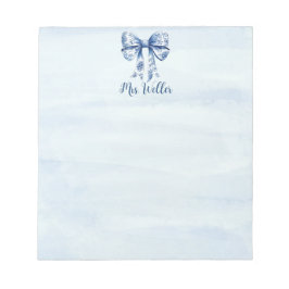Personalisiert Blue Coquette Bow New Teacher Notizblock