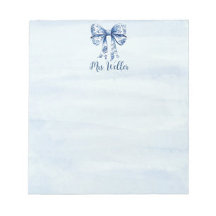 Personalisiert Blue Coquette Bow New Teacher Notizblock