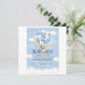 Personalisiert Blue & Cream Elephant Baby Dusche Dankeskarte (Stehend Vorderseite)