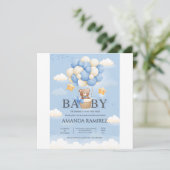 Personalisiert Blue & Cream Elephant Baby Dusche Save The Date (Stehend Vorderseite)