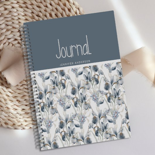 Personalisiert Blue Cream Floral Journal Notizblock