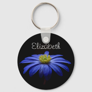 Personalisiert Blue Daisy Gerbera Blume Schlüsselanhänger