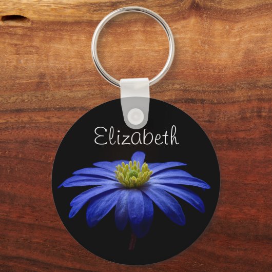 Personalisiert Blue Daisy Gerbera Blume Schlüsselanhänger (Vorderseite)