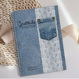 Personalisiert Blue Denim Lace DankJournal Notizblock
