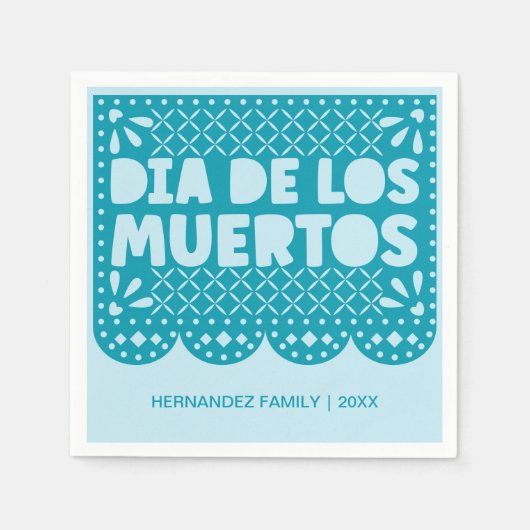Personalisiert Blue Dia de los Muertos Paper Napki Serviette (Vorderseite)