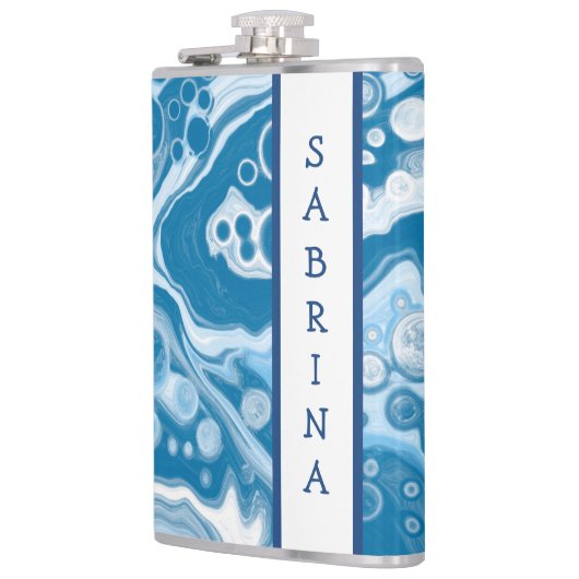 Personalisiert Blue Digital Fluid Art Marmor Flachmann (Links)