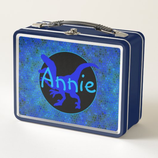 Personalisiert Blue Dinosaurier versteckt Metall Brotdose (Vorderseite)