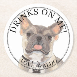 Personalisiert Blue Fawn Tricolor Frenchie Bulldog Runder Pappuntersetzer