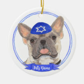 Personalisiert Blue Fawn Tricolor Frenchie Hanukka Keramik Ornament (Vorne)