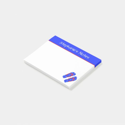 Personalisiert Blue Flip Flops Summer Beach Post-it Klebezettel (angewinkelt)