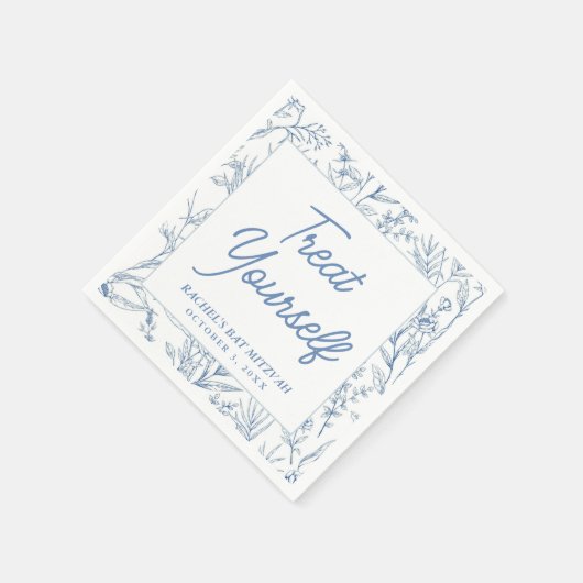 Personalisiert Blue Floral Bat Mitzvah Napkins Serviette (Ecke)