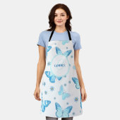 Personalisiert Blue Floral Butterfly Schürze (Getragen)