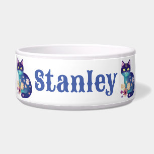 Personalisiert Blue Floral Cat Napf