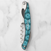 Personalisiert Blue Floral Corkschraube Kellnermesser (Vorderseite)