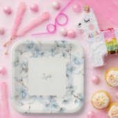 Personalisiert Blue Floral Cream Baby Dusche Pappteller (Party)