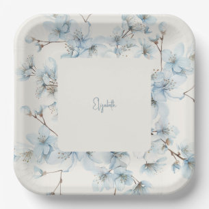 Personalisiert Blue Floral Cream Baby Dusche Pappteller