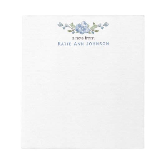 Personalisiert Blue Floral Custom Stationery Notizblock (Vorderseite)