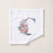Personalisiert Blue Floral Monogram C Badhandtuch Set (Waschlappen)