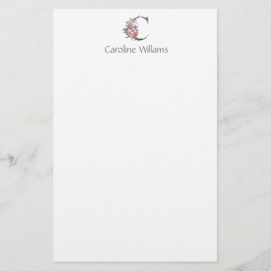 Personalisiert Blue Floral Monogram C Briefpapier (Vorderseite)