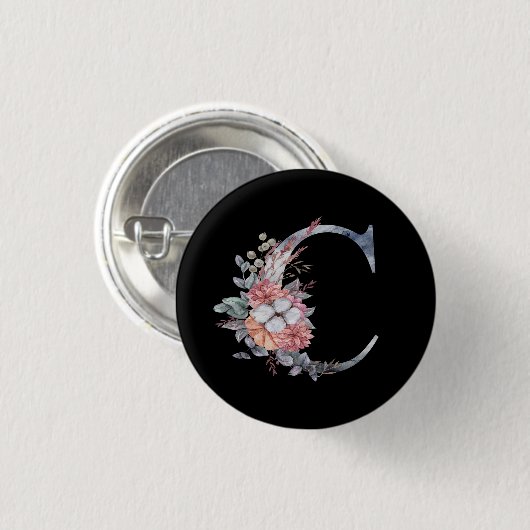 Personalisiert Blue Floral Monogram C Button (Vorne & Hinten)