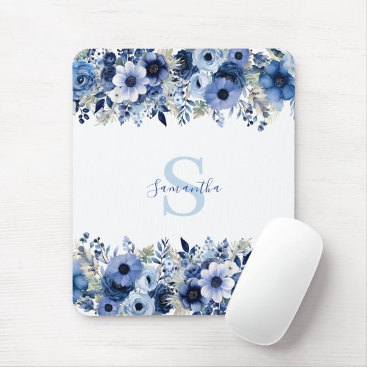 Personalisiert Blue Floral Mousepad (Mit Mouse)