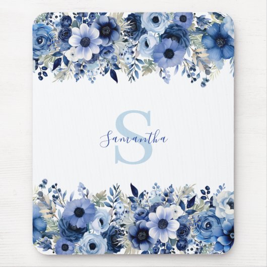 Personalisiert Blue Floral Mousepad (Vorne)
