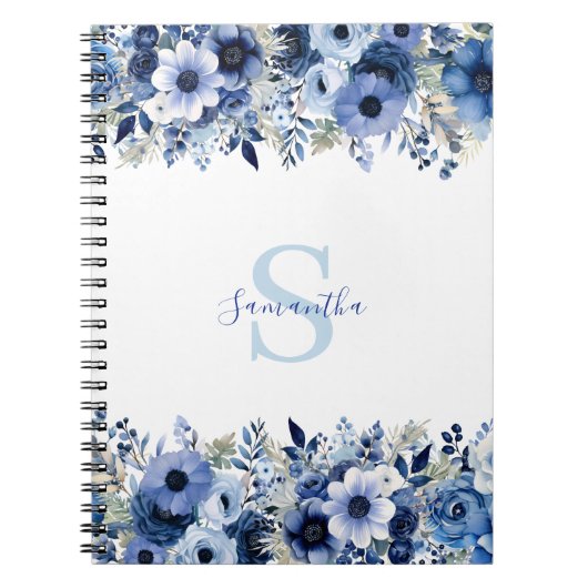 Personalisiert Blue Floral Notizblock (Vorderseite)