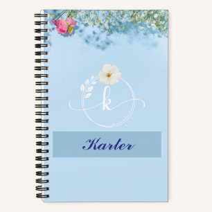 Personalisiert Blue Floral Spiral Notebook mit Nam Notizblock