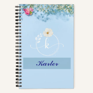 Personalisiert Blue Floral Spiral Notebook mit Nam Notizblock