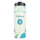 Personalisiert Blue Floral Thermosbecher (Vorderseite)