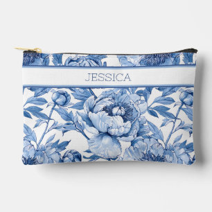 Personalisiert Blue Floral Travel Blume Makeup Zubehörtasche