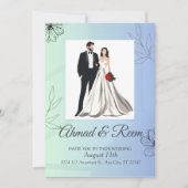 Personalisiert Blue Floral Wedding Card Einladung (Vorderseite)