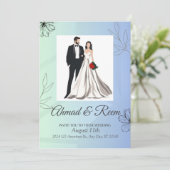 Personalisiert Blue Floral Wedding Card Einladung (Stehend Vorderseite)
