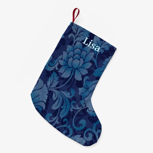 Personalisiert Blue Floral Weihnachten Strumpf Kleiner Weihnachtsstrumpf (Vorderansicht (hängend))