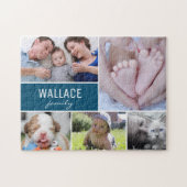 Personalisiert Blue Foto Collage Family Puzzle (Horizontal)