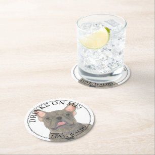 Personalisiert Blue Frenchie French Bulldog Weddin Runder Pappuntersetzer