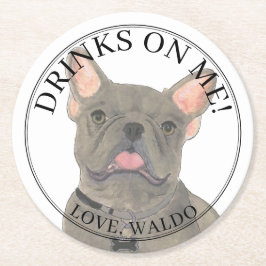 Personalisiert Blue Frenchie French Bulldog Weddin Runder Pappuntersetzer