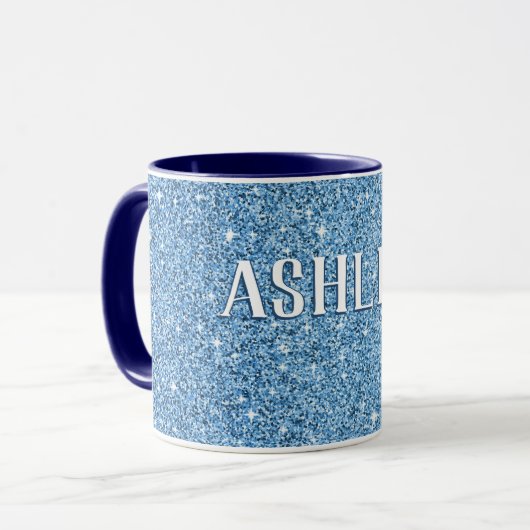 Personalisiert Blue Funkelnd Glitzer mit Name Coff Tasse (Vorderseite Links)
