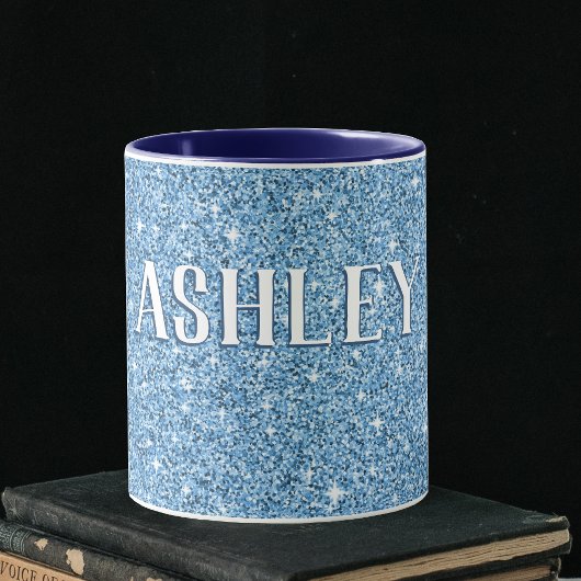 Personalisiert Blue Funkelnd Glitzer mit Name Coff Tasse